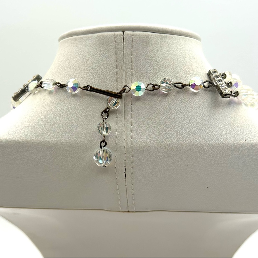 SOLD.  Elegant Vintage Triple Strand Glass Necklace - Picture 3 of 3